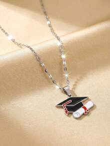 1pc Gold Sandblasted 2026 Graduation Cap Necklace, Stainless Steel Jewelry, Suitable For Children, Teenagers, Students, Graduation And Back To School Gift - Silver - View 6