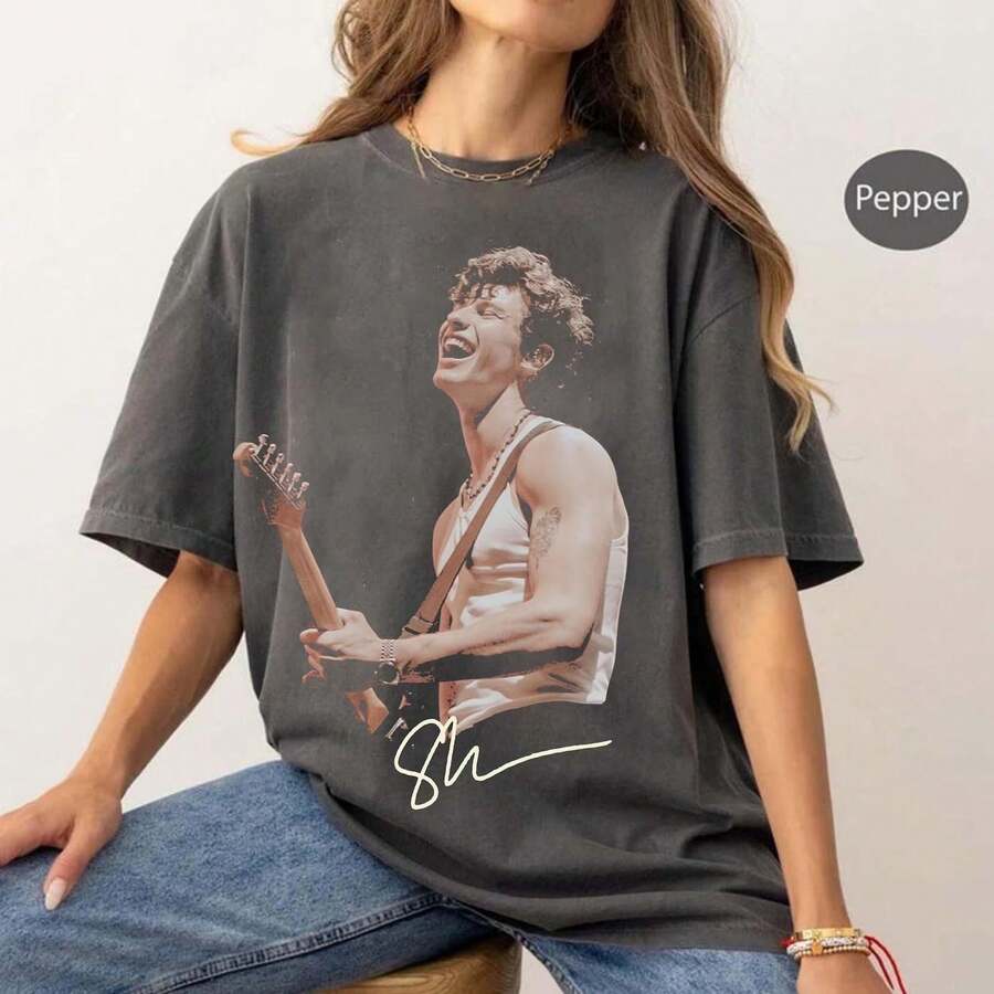 Shawn M Tour Shirt On The Road Again Shirt Vintage Concert Merch Unisex Mendes Fan T-Shirt Tour Date Tees - 黑色 - 查看 1