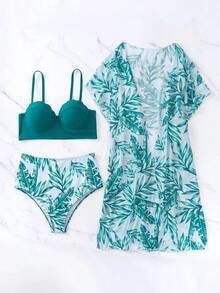 Swim Lushoire Tankini con estampado de plantas - Verde - Ver 4