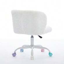 Girls Faux Rabbit Fur Desk Chair, Cute Fluffy Adjustable Swivel Vanity Chair With Silent Colorful Wheels, Soft Upholstered Office Chair For Bedroom, Study Room And Dorm, Cream,Beige - Cream - View 3