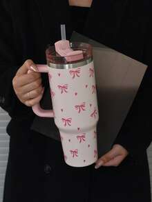1個/1套 40oz-14oz 大容量鋼製真空保溫杯附手把、杯子與刷子組，愛心與蝴蝶結裝飾，304不鏽鋼內膽與201不鏽鋼外殼，雙層真空設計，多色噴漆戶外便攜杯，冷熱保溫，附PP吸管，適用於汽車、學校、辦公室、戶外、健身房與居家，女性、青少年、母親節、節日與生日的理想禮物，刷子、吸管與矽膠墊配件可一起購買，畢業禮物，杯子、咖啡杯、馬克杯、保溫水瓶 - 彩色 - 查看 12
