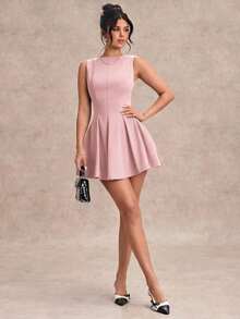 Vestido minimalista de una línea y escote en forma de U sin mangas, de color negro, vestido sexy para citas, vestido de dama de honor, elegante vestido negro pequeño, para primavera/verano - Rosa coral - Ver 7
