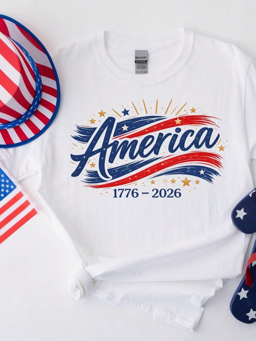 Camiseta USA 250, Camiseta del Día de la Independencia, Camiseta del 250 Aniversario de Celebración, Camiseta con la Bandera de EE. UU., Camiseta del 4 de Julio, Regalo Patriótico. Camiseta unisex de algodón puro de 220 g, peso ideal para todas las estaciones, adecuada tanto para hombres como para mujeres. Tejido duradero de alta calidad, suave al tacto y de larga duración. Parte superior transpirable. Adecuada para la primavera y el verano de las mujeres, vacaciones, Día de la Madre, Día de la Independencia. - Blanco - Ver 1