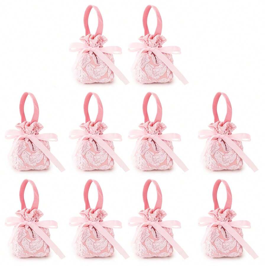 10 piezas Bolsas de regalo pequeñas con asas, bolsas de dulces con cordón para bodas y fiestas, bolsas de regalo de tela mini al por mayor adecuadas para aperitivos, dulces, regalos de cumpleaños - Ver 1