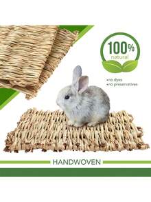 2pcs/1pc Handwoven Grass Mat, Suitable For Rabbits And Small Pets, Made Of Natural Dried Grass Material, Soft And Chewable, Comfortable Pet Bed And Play Mat, Ideal For Home Use, Rabbit Cage, Hamster, Guinea Pig, Perfect Gift For Pet Lovers - Multicolor - View 6