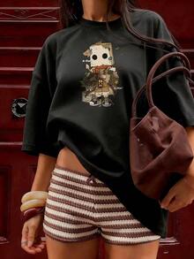 Vintage And Fantasy Style Short Sleeve T-Shirt, Fashionable Short Sleeve T-Shirt For Spring And Summer 2026, Made In Mexico, 180 Grams. Cartoon Print, Couple Design, Suitable For Indoor Or Outdoor Wear. Crew Neck, Unisex, Ideal For Office And Leisure. One-Piece Pack. - BK-P631577SLNDXZGY504 - 查看 2
