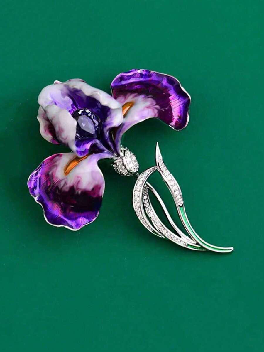 1pc Cross-Border Hot Selling Women's Iris & Zirconia Flower Brooch, Elegant Wearing Effect, Multiple Colors Available - Multicolor - View 1