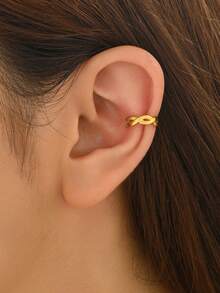 1 paire de boucles d'oreilles manchettes pour femmes en acier inoxydable doré, boucles d'oreilles dorées charmantes pour un port quotidien, style clip, boucles d'oreilles punk à la mode personnalisées, sans perçage nécessaire, excellent cadeau pour les sœurs - tissage croisé - Voir 5