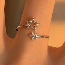 Nhẫn Star Wish, thiết kế độc đáo, kiểu nhẫn hở đốt ngón tay dành cho nữ. - Bạc - Xem 2