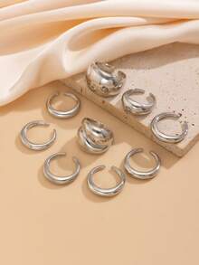 9pcs/Set Thick Waterproof Dome Rings Set For Teenagers, Low-Allergy Gold-Plated Stackable Rings, Fashionable Geometric Design Jewelry, Suitable For Daily Wear And Parties - 9pcs - View 2