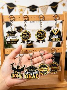 6pcs 2026 Graduation Commemorative Keychains, Black Gold Acrylic Material Graduation Cap Badge Pattern Keychains, Graduation Party Favors, Graduation Memento Keychains, Congratulations On Graduation, I Did It, Graduation Decor For 2026, Graduation Season Party Supplies, Graduation Backpack Or Car Key Chain, Graduation Party Goodie Bag Filler, 2026 Graduate Universal Gift - Black Gold Graduation Season - View 3