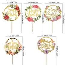 3 Stücke/1 Stück Gold Acryl Material Geburtstagskuchen Topper mit Blumenkranz und Blumen, geeignet für elegante Geburtstagsparty, Brautparty und Desserttisch Dekoration - Verschiedenfarbig - Übersicht 7