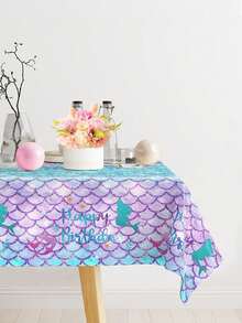 1/3pcs Mermaid Theme Tablecloth, Size 130*220cm, Mermaid Birthday Party Disposable Waterproof Tablecloth, Happy Birthday Table Runner, 1st Birthday Party Decoration, Baby Shower Party Decoration, Gender Reveal Party Decoration, Ocean Theme Party Supplies, Home Kitchen Dining Room Decoration, Party Gift - Mermaid-birthday - View 3
