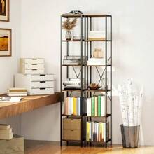 Set Of 2, 6-Tier Bookshelves, Steel Frame, For Living Room, Office, Bedroom, Rustic Brown - A - 查看 3