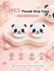 2pcs Panda Silicone Joystick Caps, Fit For Nintendo Switch/Switch OLED Controller, Non-Slip Thumb Stick Covers, Soft Comfortable Grip, Easy To Install Cartoon Panda Gaming Accessories, Caps Only, No Console Included - View 1