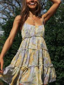 Vestido tirantes estampado estilo vacaciones elegante con forro interior - Amarillo - Ver 4