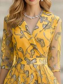 Vestido formal largo con estampado de hojas elegante para mujer, primavera/otoño - Multicolor 3 - Ver 4