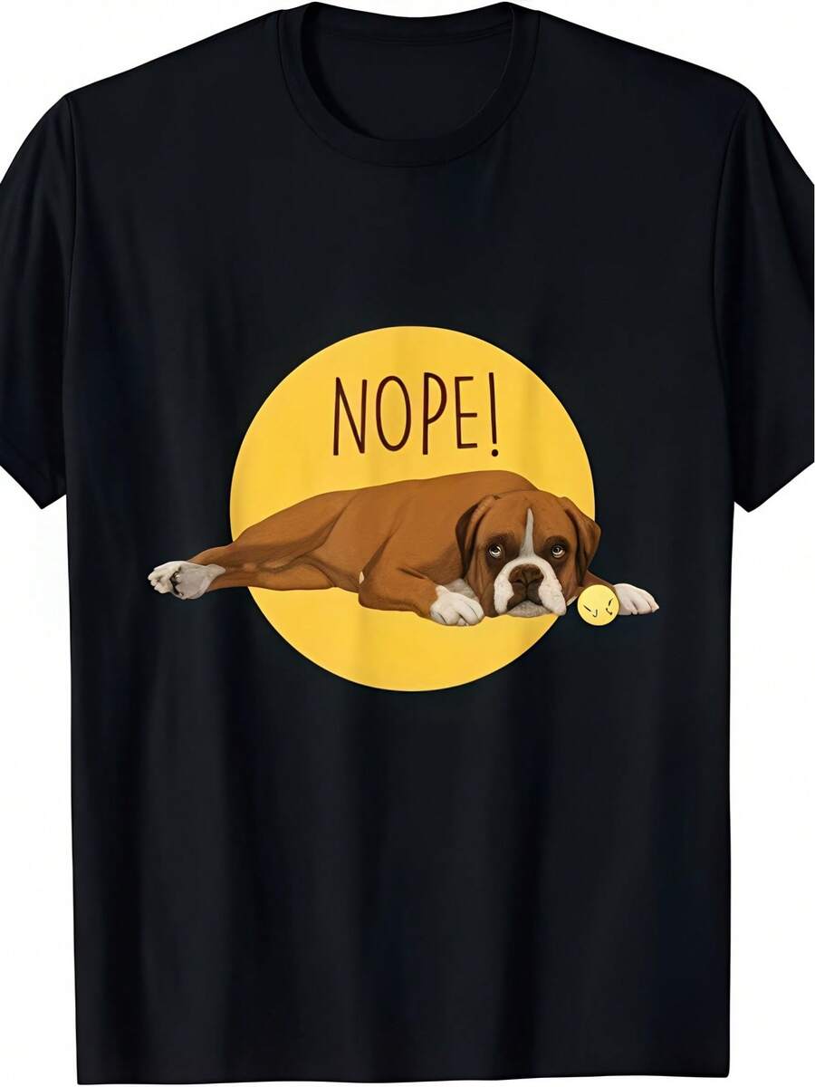 Camiseta unisex, Camiseta con estampado de perro boxeador, ropa de mujer, blusas para mujer, tops para mujer, camisetas de mujer, estampado gráfico, agradable al tacto, retro de los 90, ropa urbana, camisetas casuales de moda, estampado gráfico, agradable al tacto, retro de los 90, ropa urbana, camisetas casuales de moda. - Negro - Ver 1