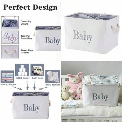 Cesta de almacenamiento para guardería, contenedores de almacenamiento de juguetes para bebés, cesta grande vacía, para habitación de bebés o niños, toallitas y pañales, caja de almacenamiento