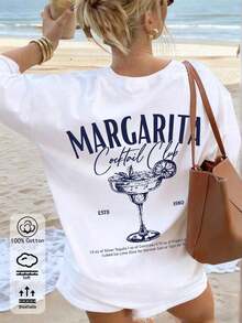Women's T-Shirt Made Of 100% Cotton, With Margarita's Cocktail Print, Also Available In Plus Sizes, New Sporty T-Shirt For Spring/Summer And All Seasons, Casual And Elegant, Soft And Breathable, White Short-Sleeved T-Shirt For Women. - 黑色 - 查看 9