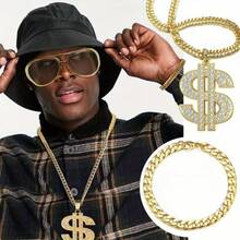 5pcs 80s 90s Hip Hop Style Accessory Set, Including Hat, Sunglasses, Faux Gold Necklace And Ring, Suitable For Men And Women, Great For Rappers - Multicolor - View 2