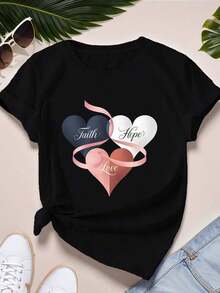 1 pieza Camiseta Deportiva de Manga Corta para Mujer Talla Grande Faith Love And Hope 180g Algodón 100% - Blanco - Ver 7