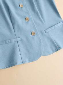 Conjunto de 2 piezas de ropa para universidad con cárdigan sin mangas y cómodo para vacaciones, en color rosa palo - Azul - Ver 4