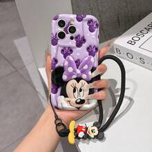 This Disney Mickey Mouse Lanyard Phone Case Is Fully Covered In TPU Material. It's Shockproof, Lightweight, And Compatible With IPhone17/16/11/13/15/15 Plus/15 Pro/15 Pro Max/12/14 Pro Max/11 Pro Max/12 Pro/12 Pro Max/13. This Phone Case Makes A Popular Birthday Gift Or Business Gift; It's Durable, Stain- And Fingerprint Resistant, And Suitable For Both Men And Women. The Set Also Includes A Mickey Mouse Phone Case And A Mickey Mouse Plush Bracelet. It's A Perfect Gift For Friends And Family. This Stylish Phone Case Is Fun, Lightweight, And Durable. IPhone17 Pro Max Phone Case, Minnie Mouse Phone Case. - White - View 6