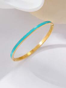 1pc 4mm Thin Fashionable Titanium Steel Bracelet, Gold Color Resin Enamel Clasp Bangle Cuff, Suitable For Women - 4mm - View 8