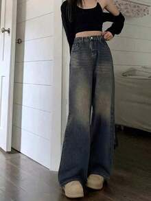 Jeans informales de pierna ancha con bolsillos para adolescentes - Agua verde azul - Ver 6