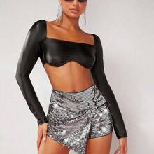 Metallic O-Ring Wrap Hem Mini Skort - Multicolor - Ver 7