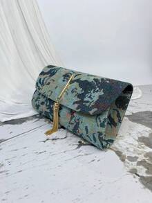 春夏新款女式刺繡印花手拿包,流蘇裝飾,奢華刺繡復古風,適合日常、派對、宴會、生日、婚禮,輕便手提包,百搭復古魅力,追求優雅個性化女性的理想選擇,適用於任何場合,優雅奢華女士包 - 軍綠色 - 查看 6