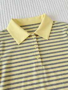 Conjunto de 2 piezas de camiseta de manga corta a rayas y minifalda de moda casual para mujer, primavera/verano 2026.Ropa de mujer de verano, conjunto de playa para el Día de San Valentín, estilo Y2K en color rosa claro - Multicolor - Ver 6