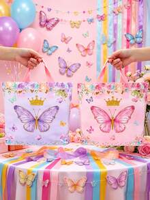 50pcs Pink & Purple Butterfly Pattern Gift Bags, Large Tote Bags, Butterfly Theme Party Decor, Girls Birthday Party Supplies, Wedding Decoration Gift Packaging Bags, Baby Shower Decor, Butterfly Decor, Gender Reveal Decor, Bridal Shower Decor, Shopping Bags, Multi-Purpose Gift Packaging Supplies, Home Party Tabletop Decor, Home Storage Bags, Room Decor, Birthday Gifts, Party Favors - Pink and Purple Butterfly - View 5