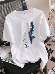 Diseñada para mujeres modernas, elegantes y cómodas, camiseta con estampado de letras, manga corta, cuello redondo, top casual para verano y primavera, ropa de mujer. Confeccionada con tela suave y transpirable de primera calidad, diseñada para ofrecer comodidad durante todo el día y uso diario versátil, perfecta para salidas informales. - Blanco - Ver 1