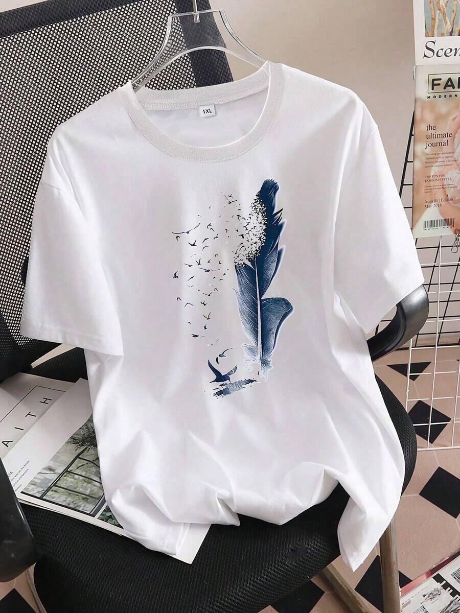 Diseñada para mujeres modernas, elegantes y cómodas, camiseta con estampado de letras, manga corta, cuello redondo, top casual para verano y primavera, ropa de mujer. Confeccionada con tela suave y transpirable de primera calidad, diseñada para ofrecer comodidad durante todo el día y uso diario versátil, perfecta para salidas informales. - Blanco - Ver 1