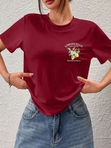 Personalized Women's T-Shirt - Add Your Text And Photos (Landscape/Badge/Couple/Family/Selfie/Pet), Printable On The Front And Back, Suitable For Summer Travel, Girlfriend Gift, Personalized Women's T-Shirt, Women's Top, Fashion, Casual, Minimalist, Personalized, Unique, Men's Clothing, Black Capsule Wardrobe, For The Family - 波爾多 - 查看 3