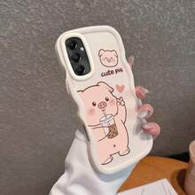 适用于 Galaxy A34/A35/A36/A54/A55/A56/M13 4G/M14 4G/M23/F13 4G/F14 4G/F23/S23 FE/S25/S25 Plus，可爱卡通奶茶小猪图案防震耐用 TPU 软手机壳 - 黑色 - 查看 8