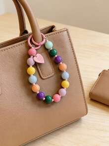 Dopamine Cute Macaron Color Beaded Keychain, Colorful Bead Heart Pendant, Universal Phone Lanyard & Bag Accessory - Multicolor - View 9