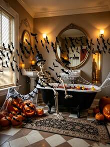 56/28/1pc Halloween Bat Decorations, 3D Black 3D Bat Wall Stickers, Bat Wall Decals, 3D Bat Halloween Decorative Stickers, Waterproof Black Scary Bats, Room Decor, Reusable, Suitable For Bathroom, Bar, Restaurant, Bedroom Door, Halloween Party Supplies, 3D Bat Wall Stickers Window Home Kitchen Scary Decor, Bat Wall Stickers Home Decor DIY Handmade, Halloween Night Decoration - Black - View 7