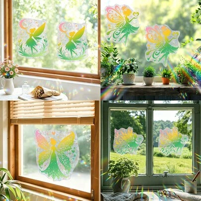 1/12pcs Fantasy Fairy Colorful Electrostatic Adhesive Window Film, Sunlight-Catching Stickers, Suitable For Living Rooms, Bedrooms, And Fairytale Home Decor; DIY Available.