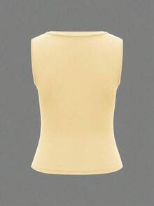 sin mangas ajustada con cuello en V profundo para mujer Vaiaye, top de punto de unicolor, ropa deportiva para mujer, ropa de carnaval de primavera y verano 2026, adecuada para uso diario y casual de oficina - Amarillo - Ver 4