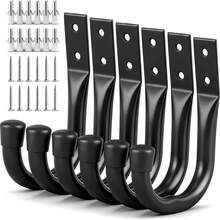 6pcs Heavy Duty Garage Hooks, Metal Wall-Mounted Large J-Shaped Practical Hooks, For Organizing Garage Storage Cords, Tools, Coats, Backpacks, Etc., Suitable For Indoor And Outdoor Use, Black - Black - View 1