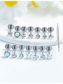 20G-18G-16G Threadless Nose Ring, Straight Tapered Flat Bottom 316L Stainless Steel Lip Ring, Suitable For Nose, Ear Lobe, Ear Cartilage And Lip Piercing, With 3mm Ear Stud - Silver - View 8