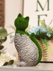 Escultura de gato sentado de terciopelo - Figura decorativa hecha de resina, decoración de jardín, ornamento de jardinería - A - Ver 5