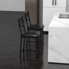 Bar Stools Set Of 2,   High Back And Metal Footrest, Upholstered Large Seat Island Stools Bar Chairs For Dining Room Kitchen Bar - Black - View 7