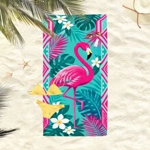 1pc Flamingo & Plant Pattern Beach Towel, Super Soft Microfiber Extra Large Beach Blanket, Highly Absorbent Bath Towel, Suitable For Travel, Swimming Pool, Diving, Surfing, Yoga, Camping, Available In Multiple Sizes, Beach Accessories For Beach, Pool, Travel, Camping, Yoga - Flamingos - View 4