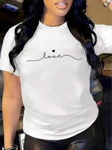 YOCASA Camiseta Casual de Verano para Mujer, con Cuello Redondo, Ajustada y Manga Corta, con Estampado de Pintura al Óleo, Floral, Corazón, Cereza y Patrones de Letras. Tejido Casual Simple, Estilo Deportivo, Ideal para Uso Diario y un Citas de San Valentín. - Blanco - Ver 7