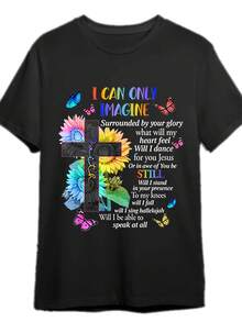 I Can Only Imagine Faith, Christian Faith T-Shirt For Lovers Of God 340915, Men's Funny Short Sleeve Graphic T-Shirt Collection, Black, Same Style For Men And Women, Summer 2026 Short Sleeve Printed T-Shirt, 180G - 黑色 - 查看 6