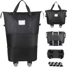 Erweiterbare Duffle Bag Mit Rollen & Faltbarem Design – Praktische Wochenendtasche Für Geschäftsreisen, Camping & Kurztrips, Robust & Vielseitig - Schwarz - Übersicht 1